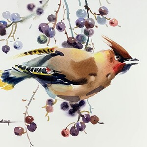 Cedar Waxwing Bird Original Art Watercolor Painting Gift Artwork Home Decor | NOT A PRINT