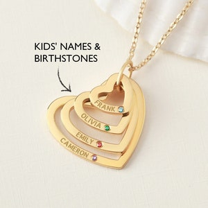 Mom Necklace With Kids Names and Birthstones, Children Birthstone Jewelry,Nana Birthday Gift, Mother In Law Gift, Mother's Day Gift For Wife