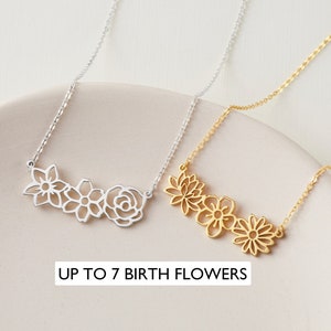 Custom Birthflower Necklace Silver, Multiple Birthflower Jewelry, Necklace For Mom, Family Floral Necklace, Mother&#39;s Day Gift