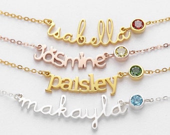 Girl Name Necklace, Girl Birthday Gift, Baby Name Necklace with Birthstone, Jewelry for Kids, Tween Necklace, Custom Toddler Necklace