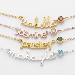 Girl Name Necklace, Girl Christmas Gift, Baby Name Necklace with Birthstone, Jewelry for Kids, Tween Necklace, Custom Toddler Necklace