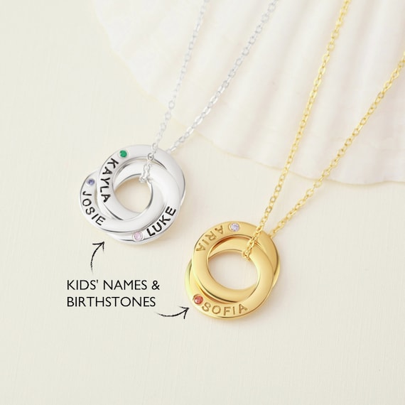 Mom Rings Necklace Custom Birthstone Rings Necklace Christmas Gift Personalized Jewelry for Mom Mothers Necklace Birthstone Etsy