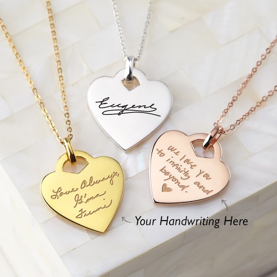 Handwriting Necklace - Stainless Steel Custom Engraved Charm Jewelry –  Sarah & Essie