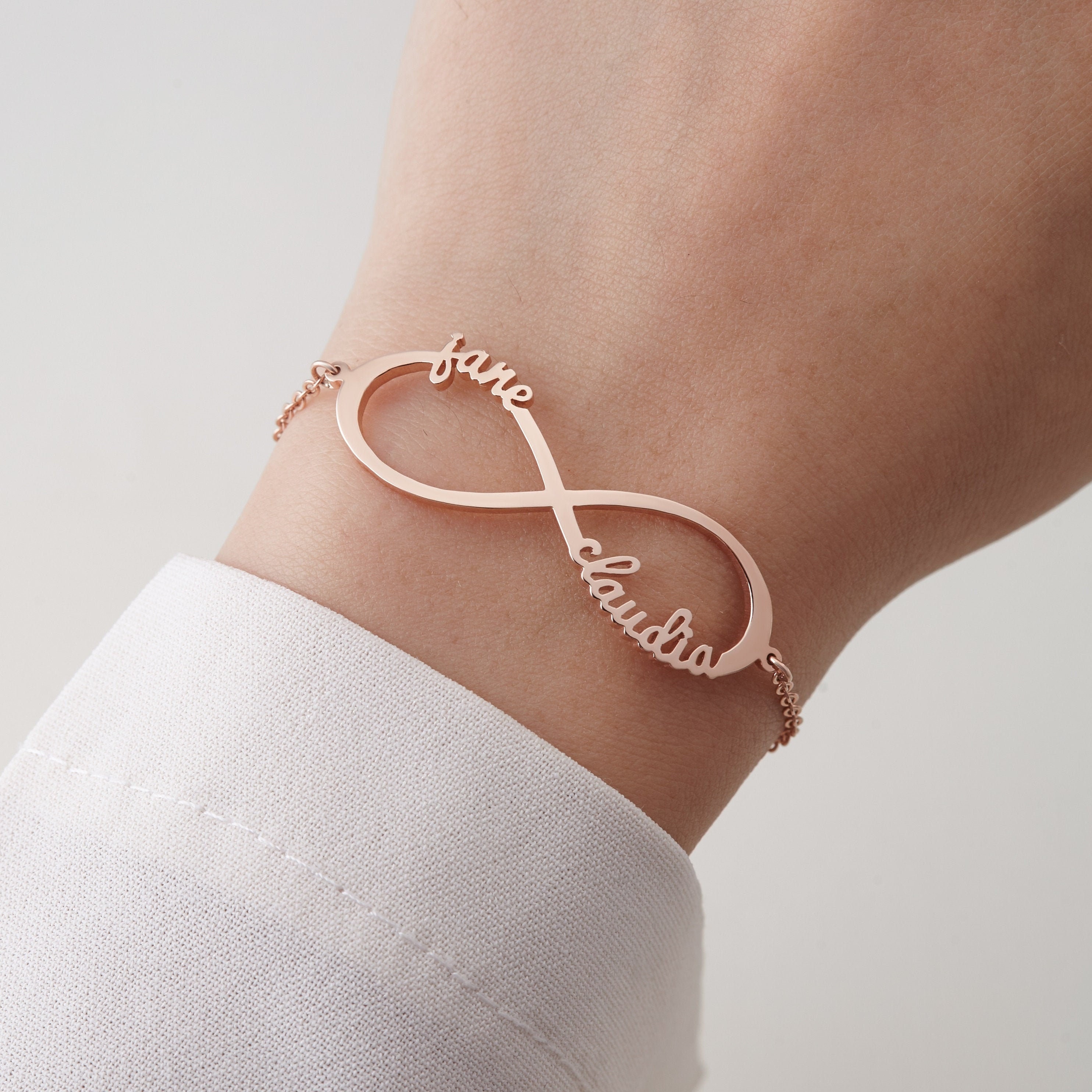Bracciale Infinito Personalizzato Con Pietre Di Nascita E Nome Inciso - Gioiello In Argento Per Donna, Festa Della Mamma, Regalo Unico (2-7 Nomi)