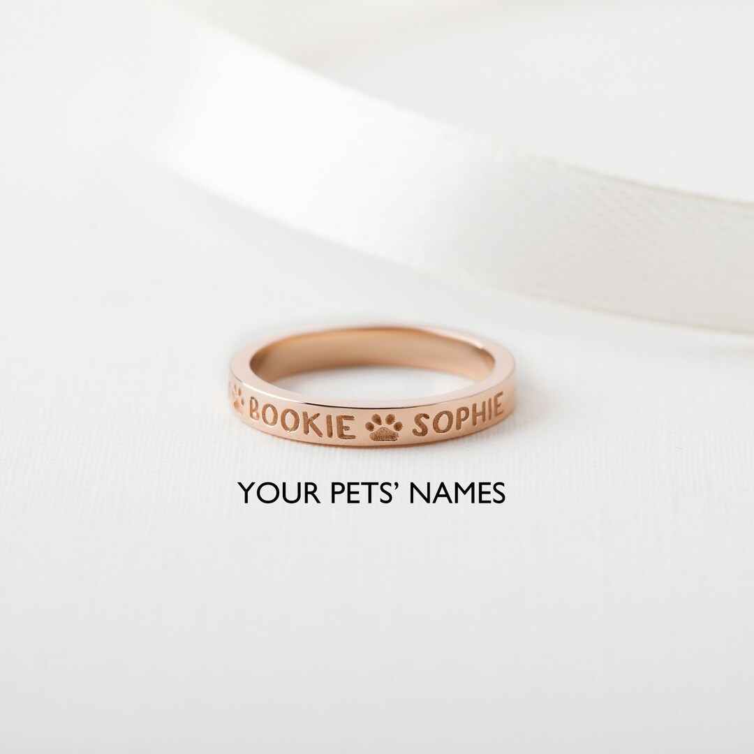 Custom Pet Name Ring, Paw Print Ring, Pet Name Jewelry, Pet Lover Gift