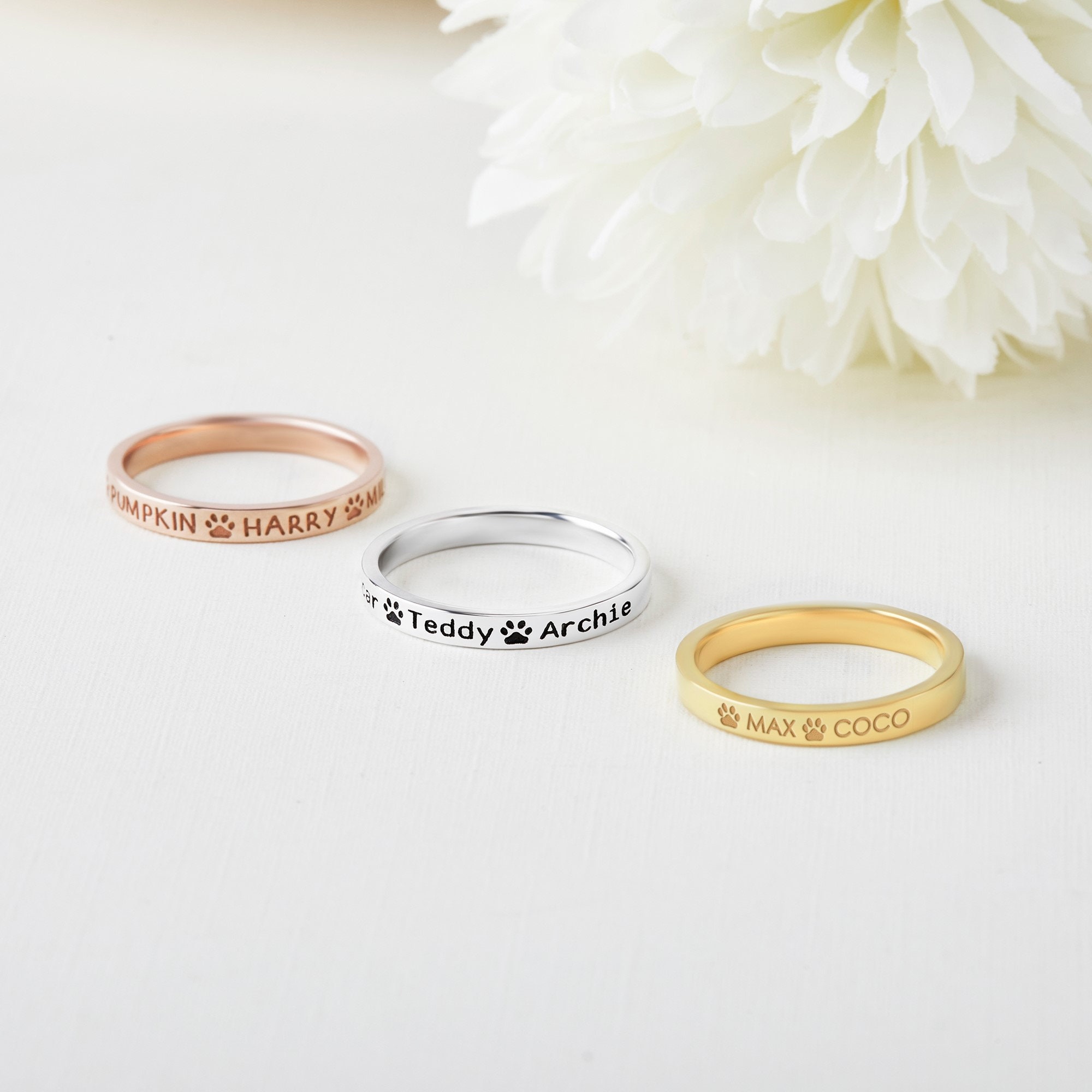 Custom Pet Name Ring Paw Print Ring Pet Name Jewelry Pet Etsy