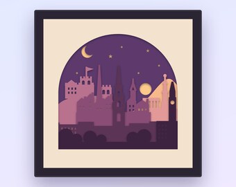 Edinburgh Skyline Shadow Box SVG, 9 Layer 3D Papercut for Cricut, Edinburgh Castle Scotland City Light Box Cut File, Layered SVG