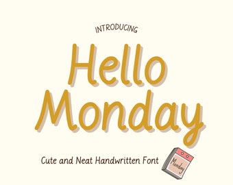 Hallo Montag Schriftart, Ordentliche handgeschriebene Schrift, Ordentliche Handschrift, Niedliche Schrift, Digitaler Planer Schrift, Digitale Notizen, Notizen Schrift, Goodnotes Schrift
