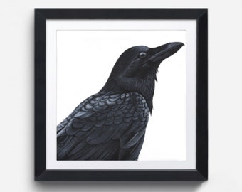 Raven, crow, painting, print, acrylic painting, nature, animal, goth, wildlife, gothic, bird, corvid, blackbird, black crow, giclee, raptor