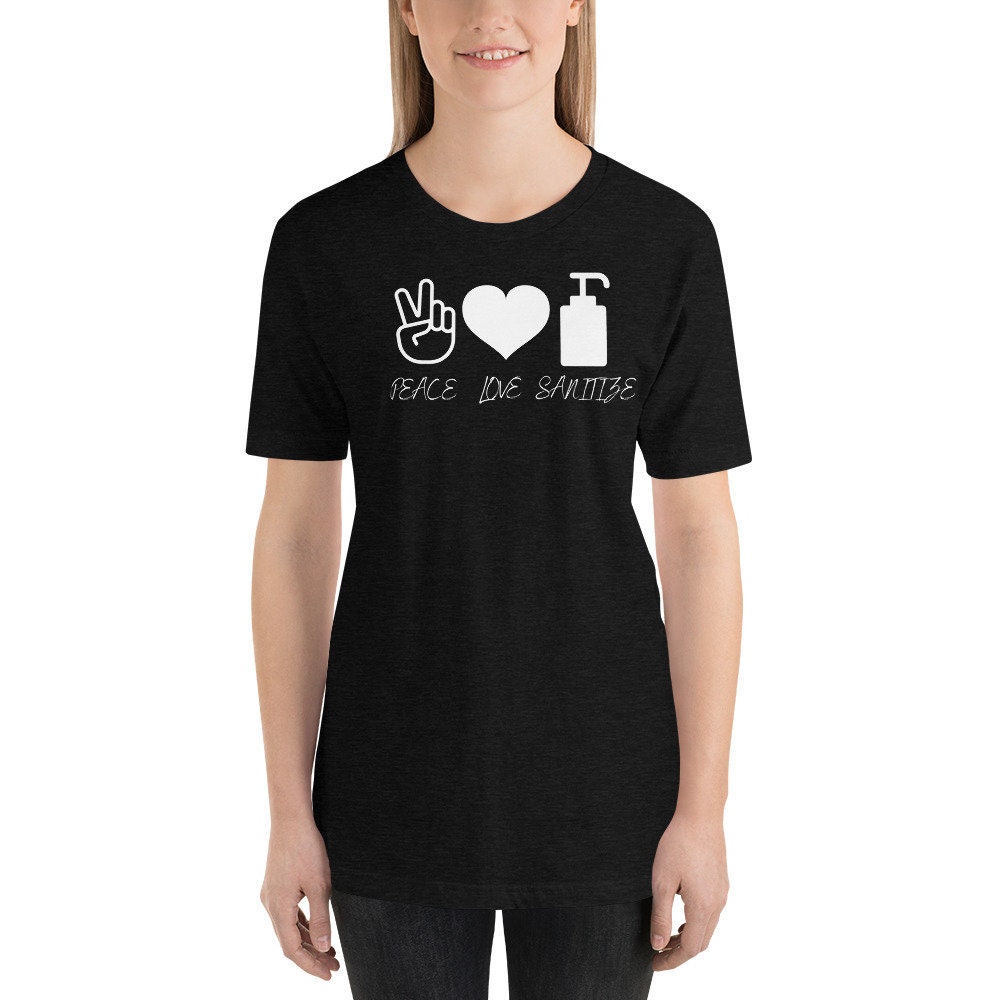 YourTops Women's Peace Love Sanitizer T-Shirt – Cute & Comfortable Cotton Blend Tee