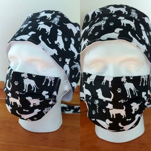 Working Dogs/Black & White Dogs Scrub Hats, Masks or Set. - Veterinary, Vet Tech, Veterinary Surgeon, Veterinary Nurse