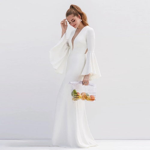 Romantic Wedding Dress Long Sleeve Bohemian Simple Boho Etsy