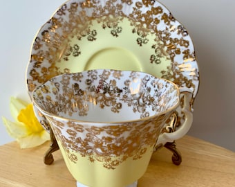 Vintage Royal Albert Bone China Cascade Series with Gold Trim Teacup and Saucer Set England 1960's