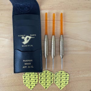 Paxman Brass Darts Paxman Yellow Flights 24g with box, Made in UK.