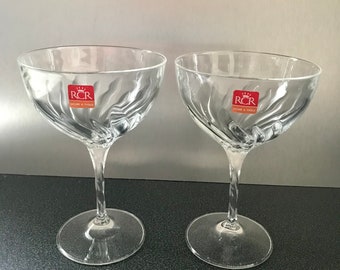 RCR Crystal Glass Cristallin Swirled Champagne Glasses Set of 2 Made in Italy