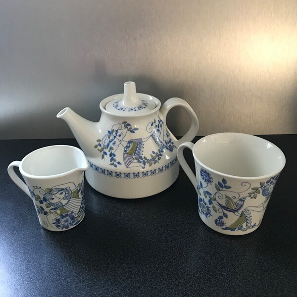 Figgjo Flint Lotte Turi Design Breakfast Teapot, Creamer, Tea/Coffee Cups