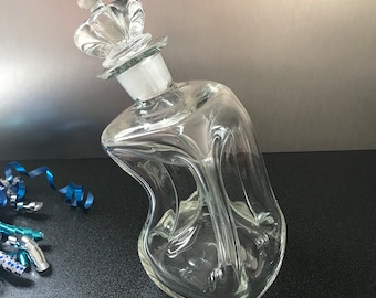 Holmegaard Kluk Kluk Melting Clear Hand Blown Glass Decanter with  Clear Swedish Crown Stopper by Jacob Bang