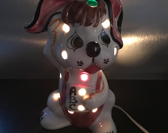 Ceramic Quadrifoglio Puppy Dog Lamp/Night Light Holt Renfrew, Hand Painted, Made in Italy