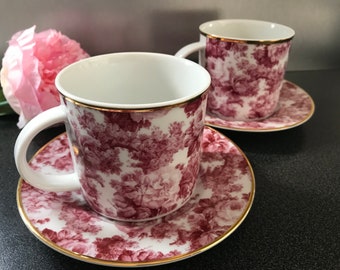AK Kaiser 2 Coffee/Tea Cups and Saucers Pink Roses Germany