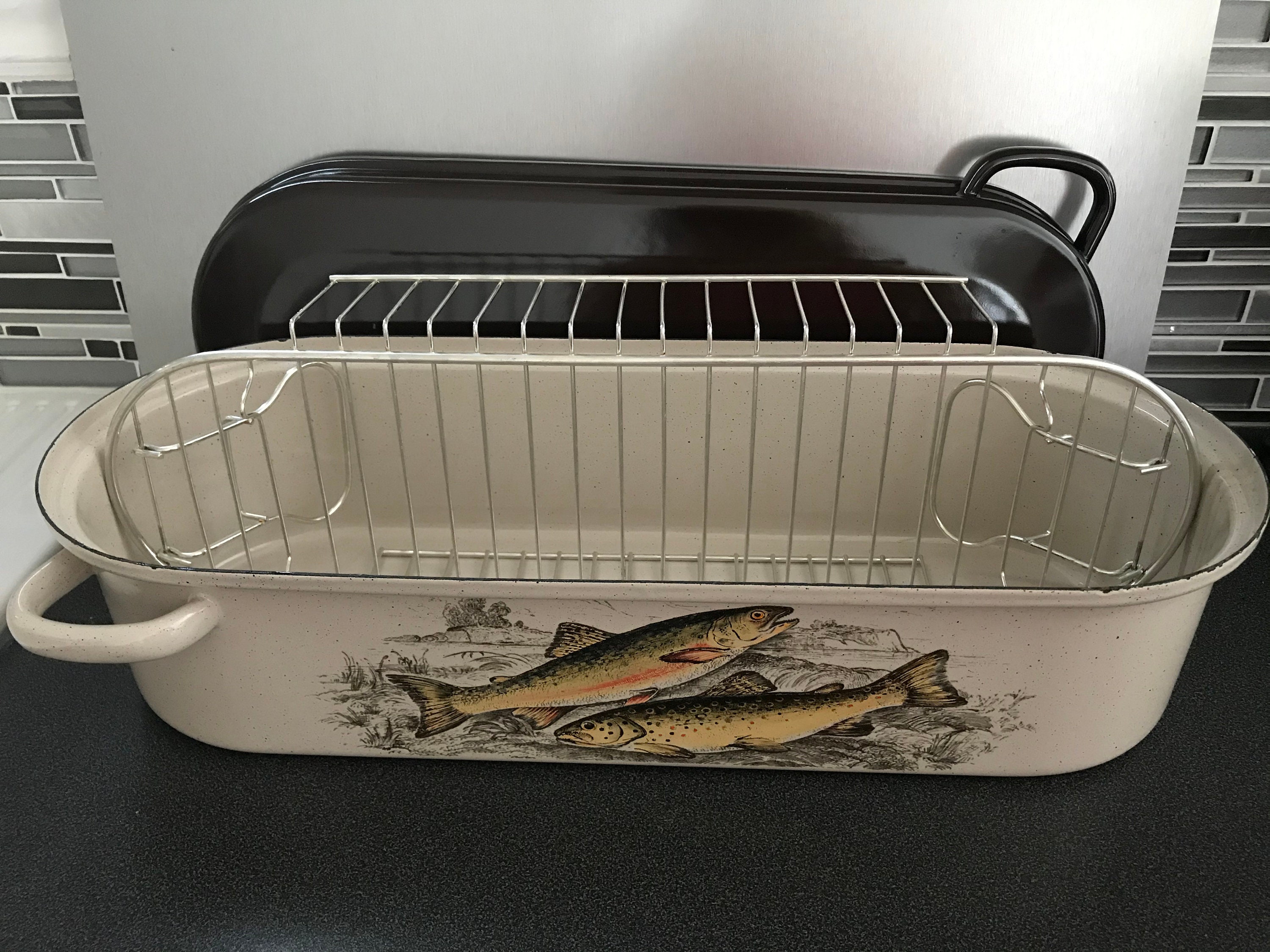 New French Enamel Fish Poacher/steamer/kettle 1970's 