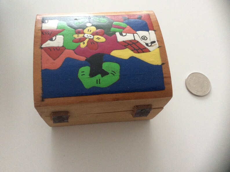 La Palma Folk Art from El Salvador Painted Real Wood Jewelry Box