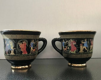 Greek Tea/Coffee Cup Adis Handmade in Greece 24 Karat Gold Set of 2