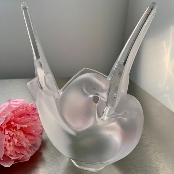 ラリック 花瓶 フラーベース ハト 鳥 箱付き シルヴィー フロステッド