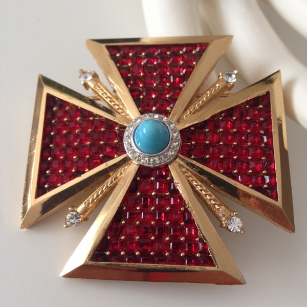 Marcel Boucher Maltese Cross Signed Brooch Vintage 1960s