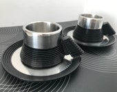 Carlo Giannini Futuristic Modern Espresso Cup and Saucer (Set of 2) Star Trek Enterprise, Made in Italy 1970