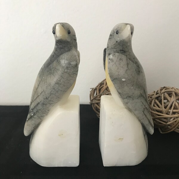 Italian Hand Carved Alabaster Birds Bookends Set of 2 Made in Italy