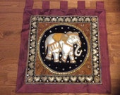 Kalaga Tapestry Wall Hanging Elephant Bead Embroidered Handmade Burmese Thailand Thai