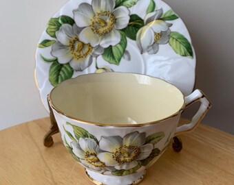 Vintage Aynsley Bone China Magnolia Dogwood Patterns Teacup and Saucer Set England 1960's