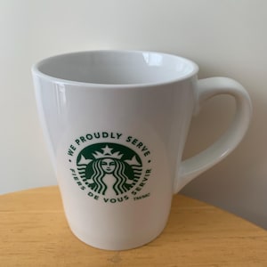 Starbucks Mermaid White Green We Proudly Serve Coffee Mug 8 fl oz