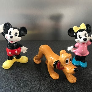 Vintage Mickey Mouse, Minnie and Pluto Porcelain Figurines Collection WALT DISNEY PRODUCTIONS Japan 1950&#39;s