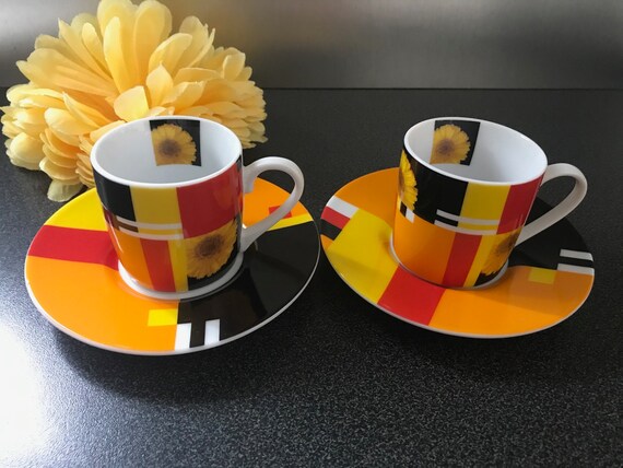 Lot De 2 Grandes Tasses à Café KONITZ - Couleur Blanc & Marron - Occasion Excellent état