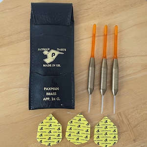 Paxman Brass Darts Paxman Yellow Flights 24g with box, Made in UK.