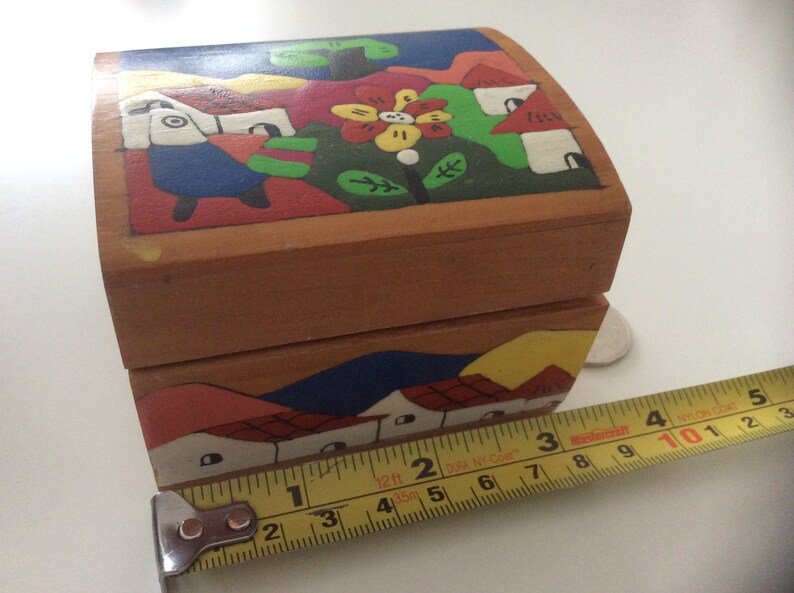 La Palma Folk Art from El Salvador Painted Real Wood Jewelry Box