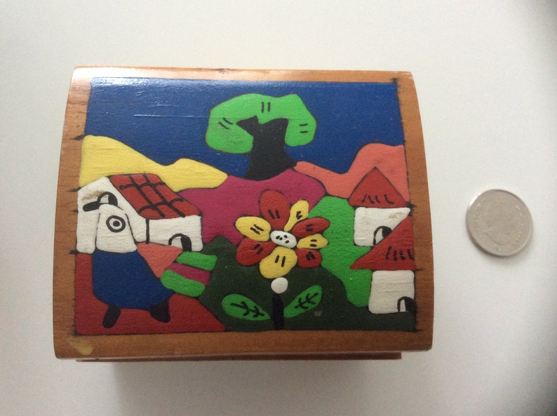 La Palma Folk Art from El Salvador Painted Real Wood Jewelry Box
