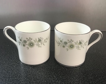 Wedgwood Westbury Green & White Platinum Trim Bone China Demitasse Cup Set of 2