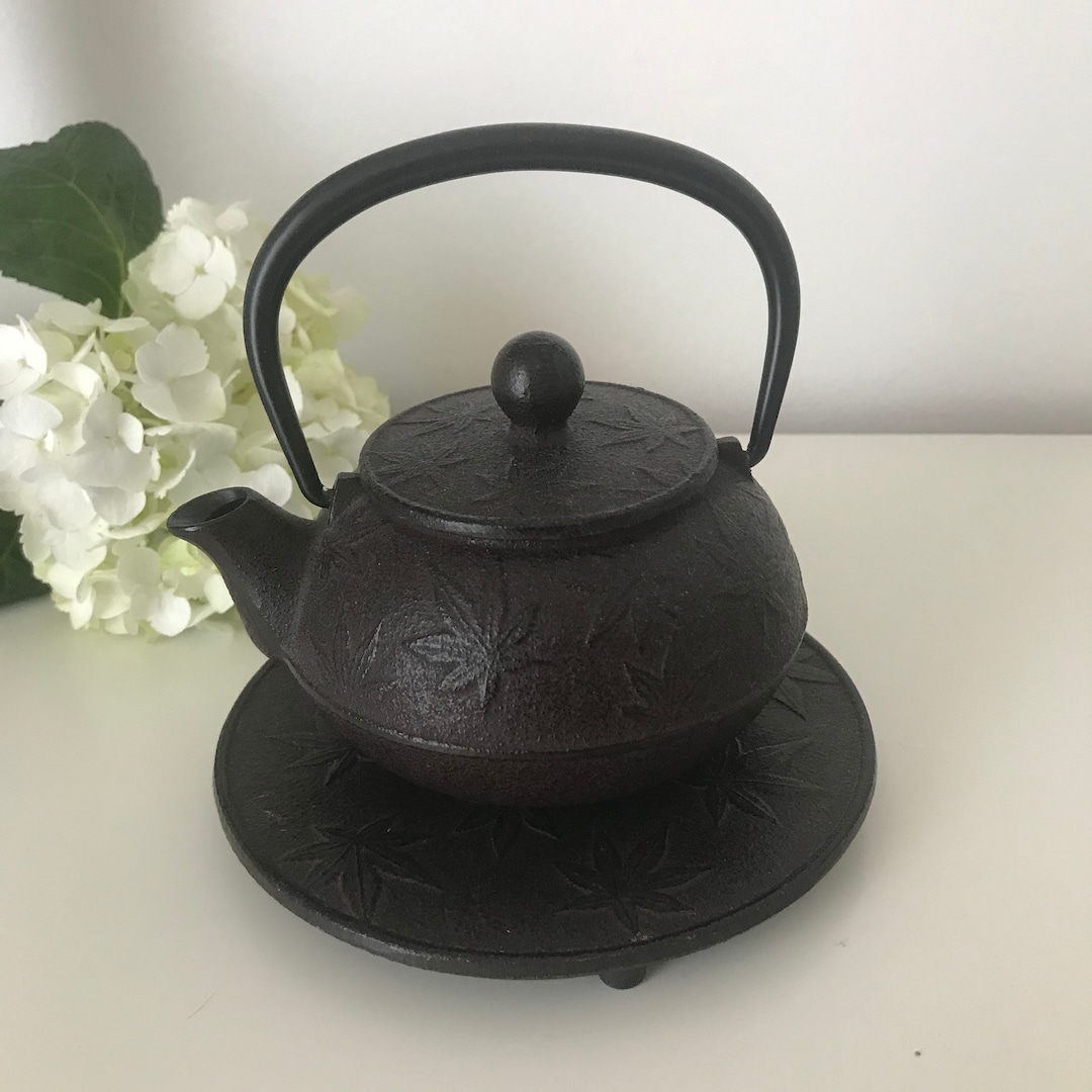 Iwachu Cast Iron Teapot With Cast Iron Base Maple Leaf Pattern Made in