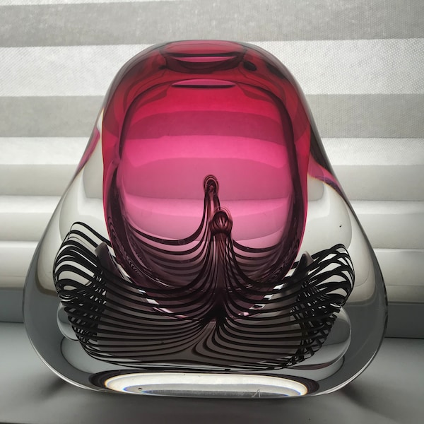 Adam Jablonski Signed Sommerso Pink Art Glass Vase