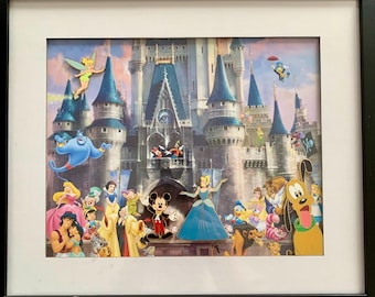 Walt Disney World Cinderella Castle 4 Pin Framed Set Where Dreams Come True Lithograph Print