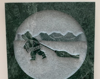 Signed Raffael Rotondo Le Retour Wall Hanging Carved Midas Green Marble Tile Canadian