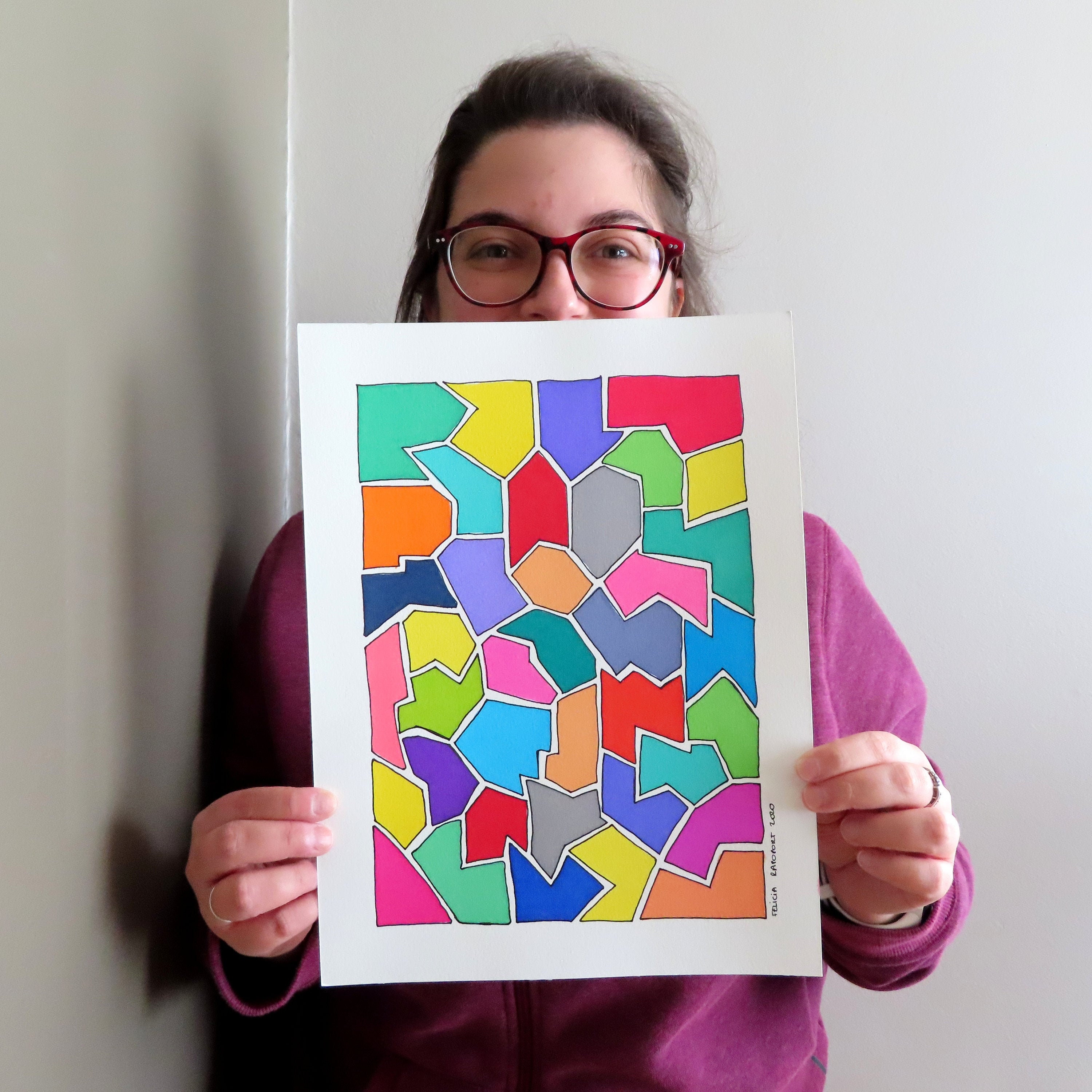 Dessin de Peinture Puzzle Coloré avec Grande Bordure, Pour La Décoration Maison, Bureau ou Le Cadeau