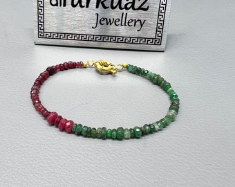 Natural Stone Bracelet | Ruby Bracelet with Emerald Stone | Dainty Bracelet | Gemstone Bracelet | Emerald Jewelry | Everyday Bracelet