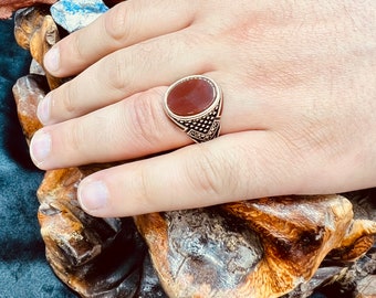 Agate , Silver Men Ring With Agate Stone | Handcraft 925K Sterling Silver Men Ring With Agate Stone | Silver Agate Men Ring | Gift İdea