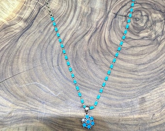 Flower Shaped Necklace With Turquoise Stone | 925K Sterling Silver Women Necklace With Turquoise Stone | Gift Ideas