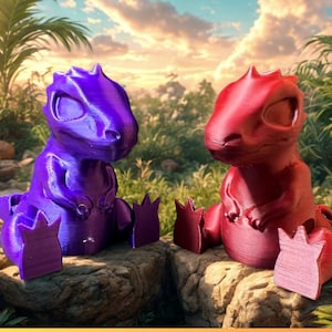 Sitting Dino | Cute 3D Printed Dinosaur Figurine | Desk Toy | Collectible Dino Gift | Red & Purple Dinosaurs