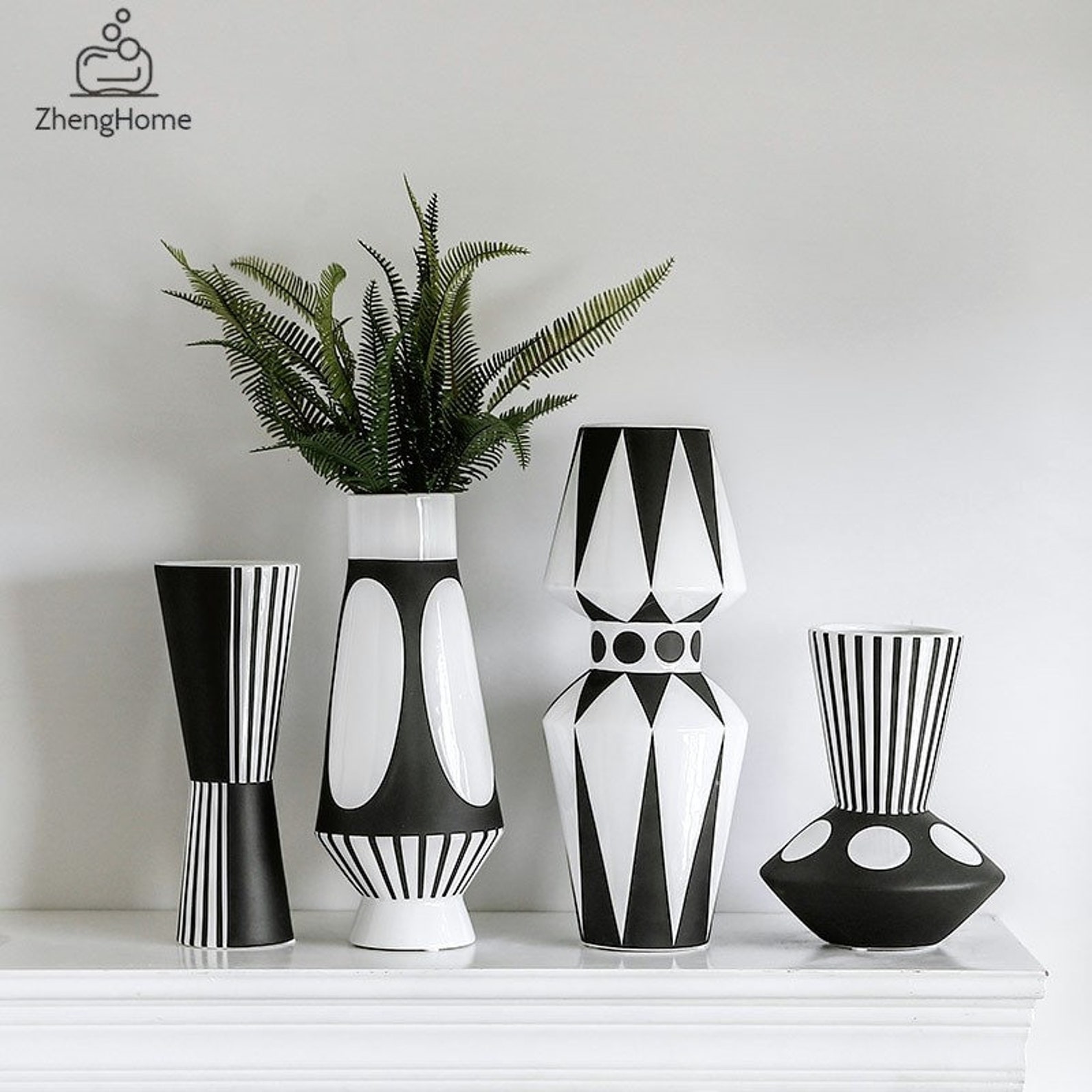 Creative Black and White Ceramic Vase Abstract Flower Etsy