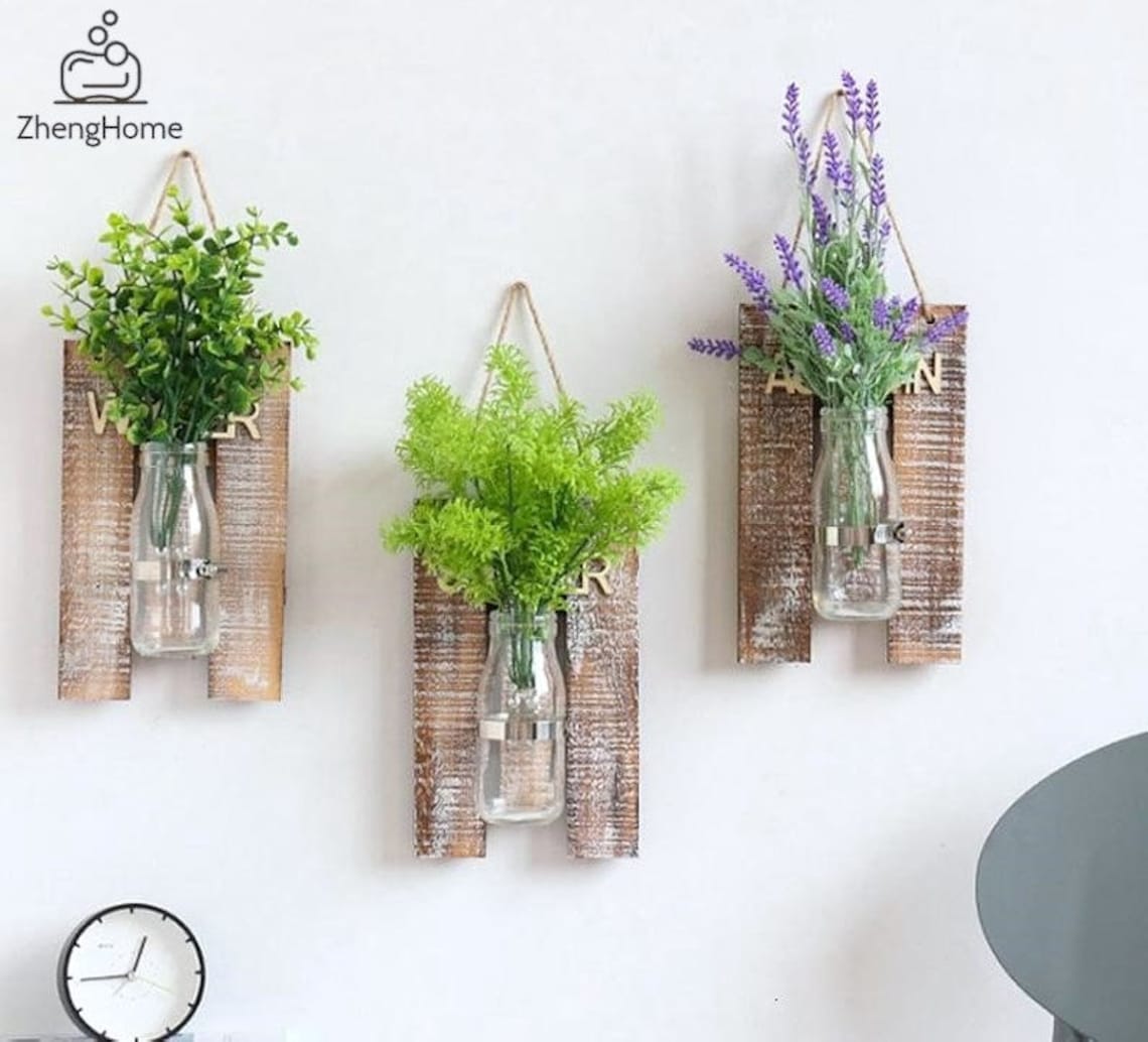 Wallmounted Glass Vase / Wooden Crafts Transparent Flower Etsy